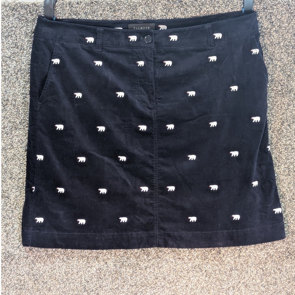 Talbots CRITTER Womens 16 Navy Blue Velvet Polar Bear Embroidered Mini Skirt